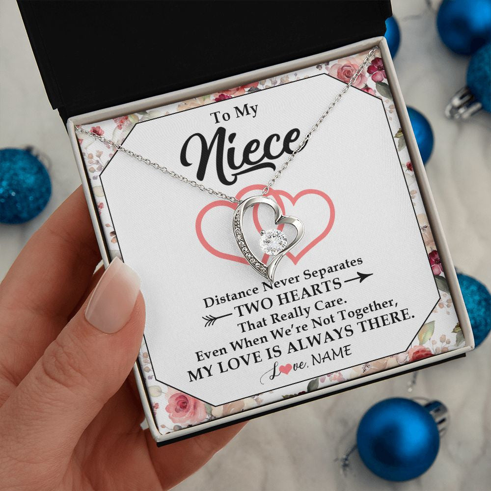 Forever Love Necklace | Personalized To My Niece Necklace From Aunt Uncle Two Hearts Together Niece Jewelry Birthday Graduation Christmas Customized Gift Box Message Card | siriusteestore