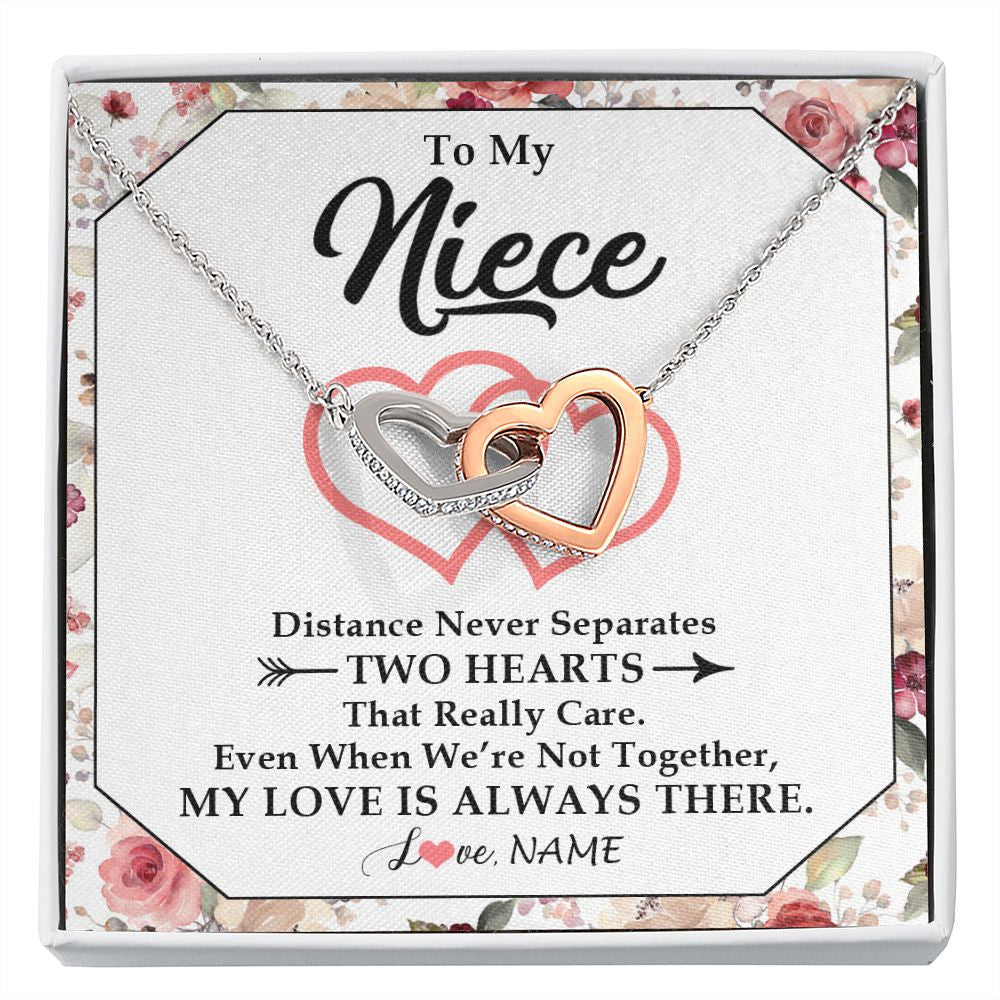 Interlocking Hearts Necklace | Personalized To My Niece Necklace From Aunt Uncle Two Hearts Together Niece Jewelry Birthday Graduation Christmas Customized Gift Box Message Card | siriusteestore