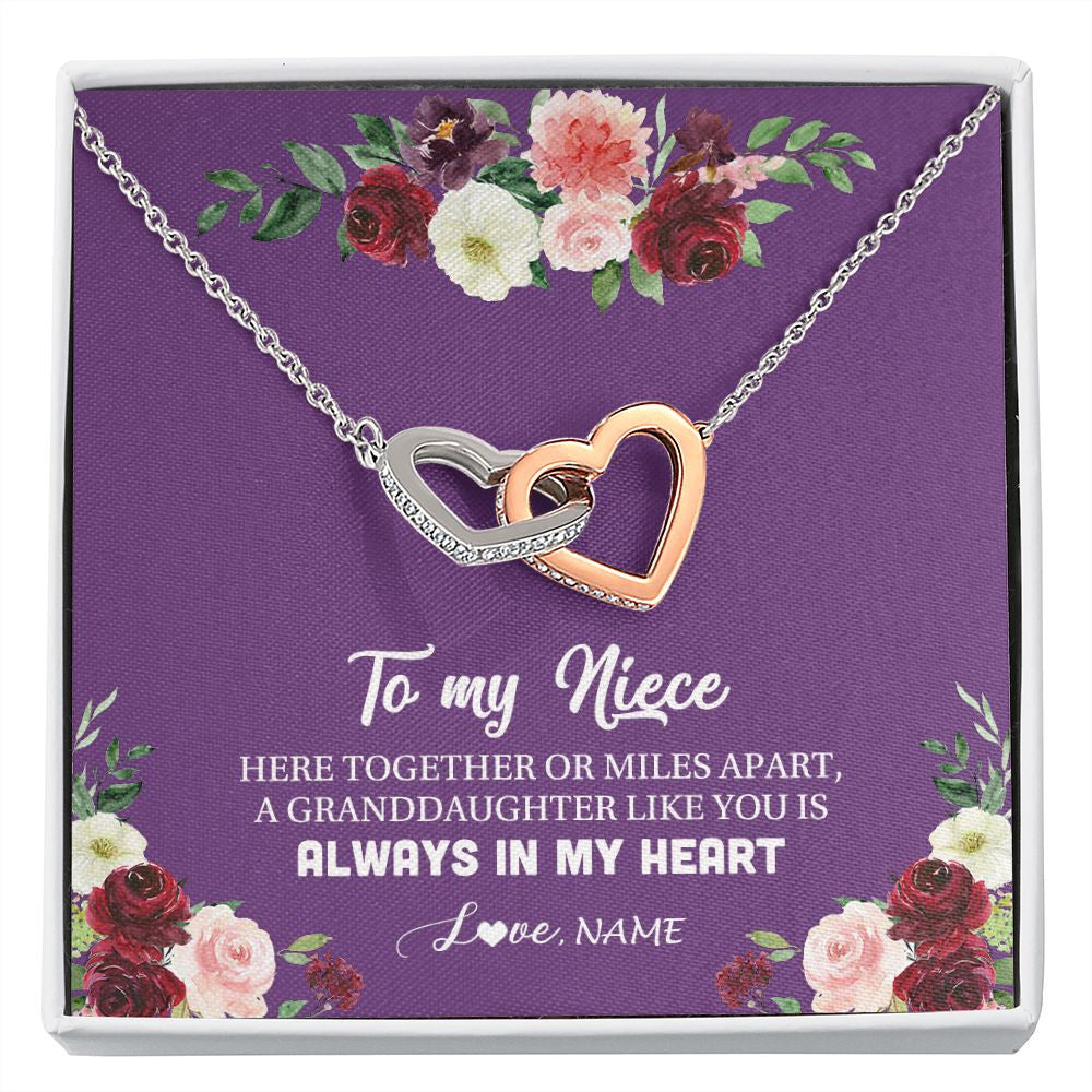 Interlocking Hearts Necklace | Personalized To My Niece Necklace From Aunt Uncle You Is Always In My Heart Niece Jewelry Birthday Christmas Graduation Customized Gift Box Message Card | siriusteestore