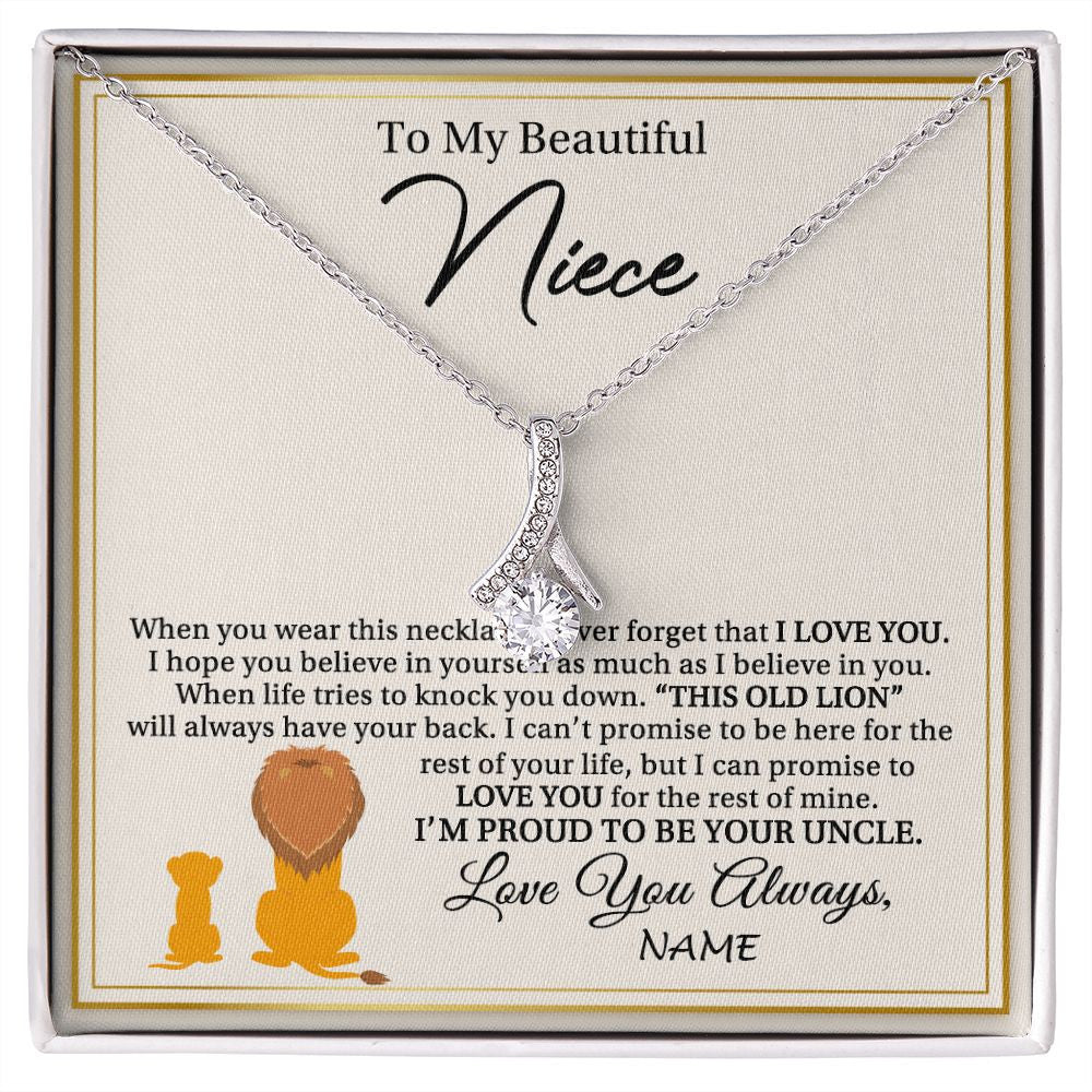 Alluring Beauty Necklace | Personalized To My Niece Necklace From Uncle I'M Proud To Be Your Uncle Lion Niece Birthday Graduation Christmas Customized Gift Box Message Card | siriusteestore