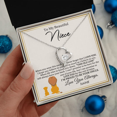 Forever Love Necklace | Personalized To My Niece Necklace From Uncle I'M Proud To Be Your Uncle Lion Niece Birthday Graduation Christmas Customized Gift Box Message Card | siriusteestore