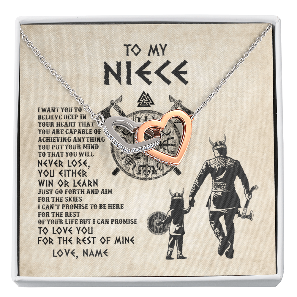 Interlocking Hearts Necklace | Personalized To My Niece Necklace From Uncle You Will Never Lose Viking Niece Birthday Graduation Thanksgiving Valentines Christmas Customized Message Card | siriusteestore