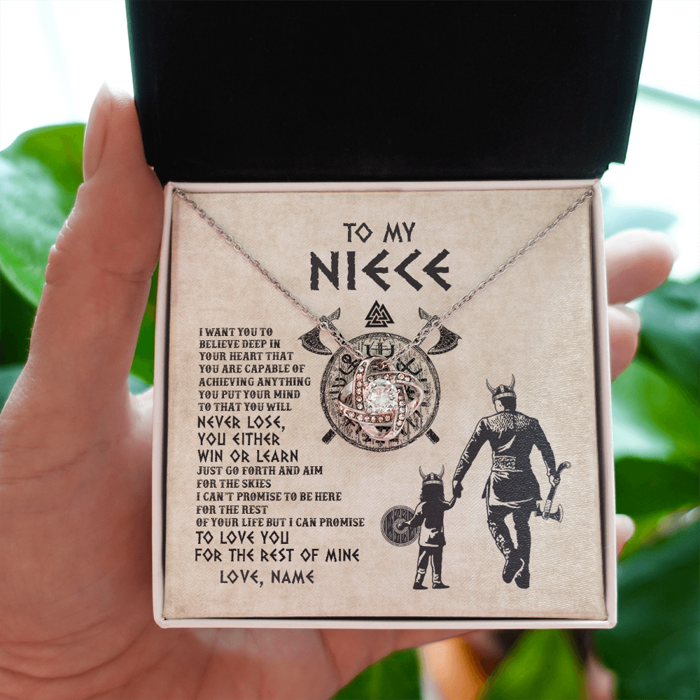 Love Knot Necklace | Personalized To My Niece Necklace From Uncle You Will Never Lose Viking Niece Birthday Graduation Thanksgiving Valentines Christmas Customized Message Card | siriusteestore