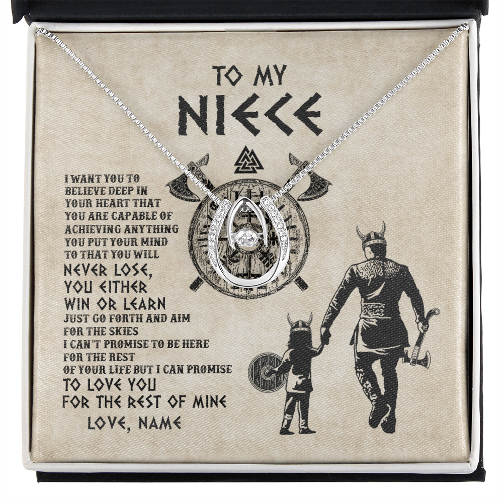 Lucky In Love Necklace | Personalized To My Niece Necklace From Uncle You Will Never Lose Viking Niece Birthday Graduation Thanksgiving Valentines Christmas Customized Message Card | siriusteestore