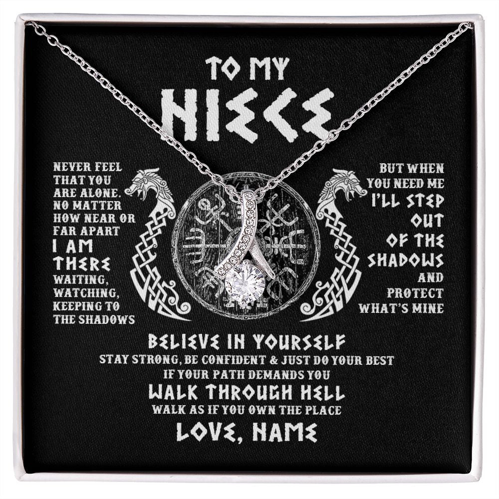 Alluring Beauty Necklace | Personalized To My Niece Necklace Viking Never Feel You Are Alone Odin Scandinavian Norse Runes Niece Birthday Christmas Pendant Customized Gift Message Card | siriusteestore