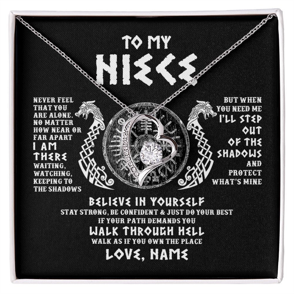 Forever Love Necklace | Personalized To My Niece Necklace Viking Never Feel You Are Alone Odin Scandinavian Norse Runes Niece Birthday Christmas Pendant Customized Gift Message Card | siriusteestore