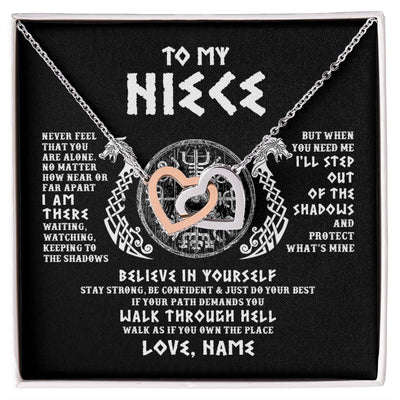 Interlocking Hearts Necklace | Personalized To My Niece Necklace Viking Never Feel You Are Alone Odin Scandinavian Norse Runes Niece Birthday Christmas Pendant Customized Gift Message Card | siriusteestore