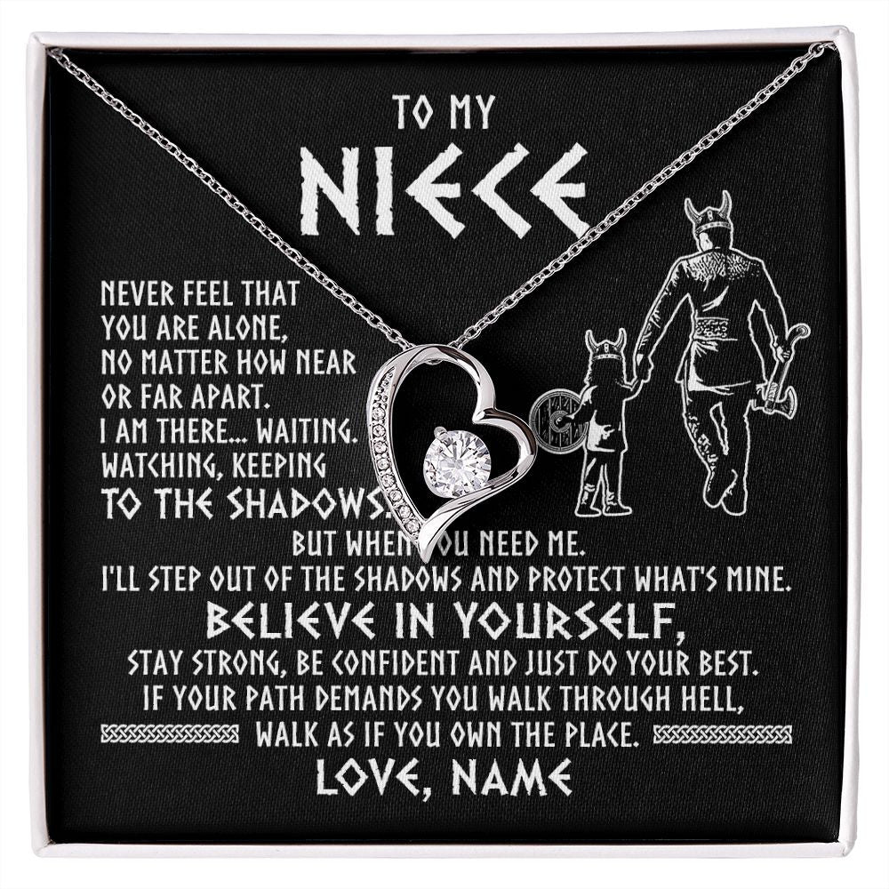 Forever Love Necklace | Personalized To My Niece Necklace Viking Never Feel You Are Alone Scandinavian Runes Viking Niece Birthday Christmas Pendant Customized Gift Box Message Card | siriusteestore