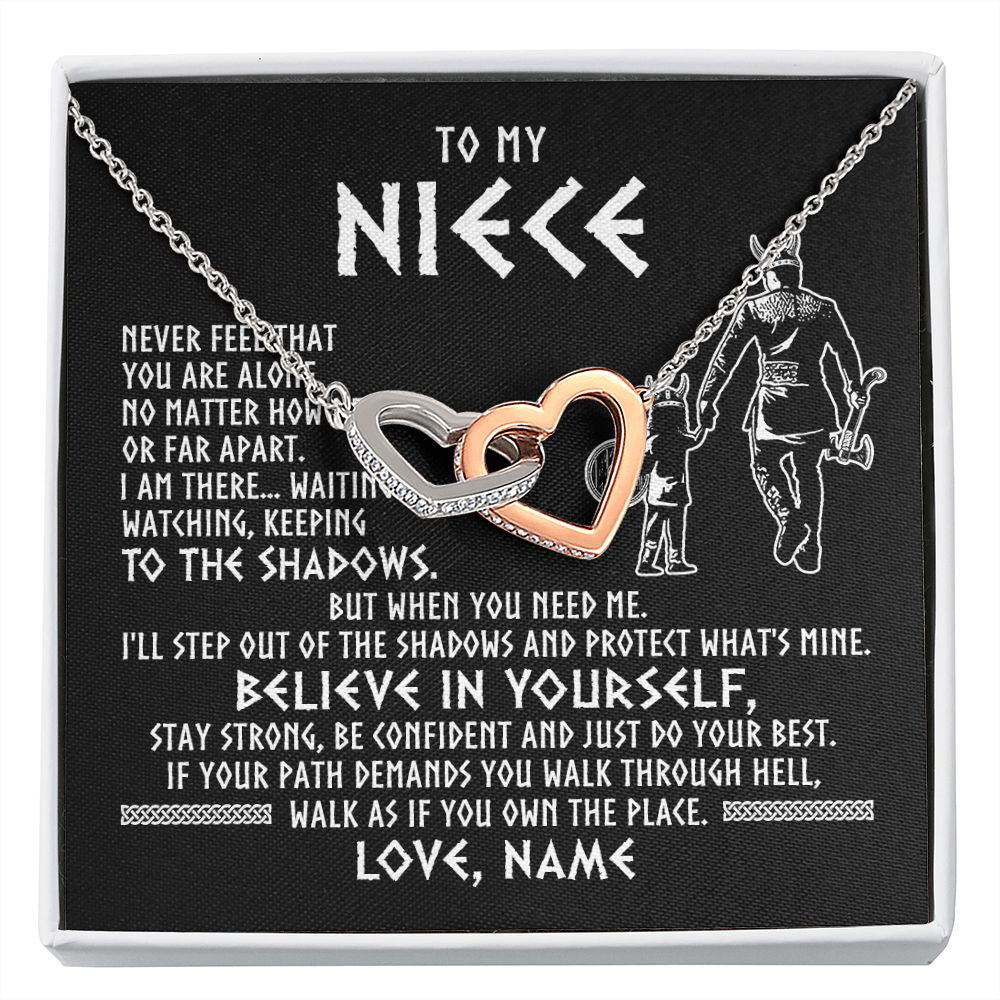 Interlocking Hearts Necklace | Personalized To My Niece Necklace Viking Never Feel You Are Alone Scandinavian Runes Viking Niece Birthday Christmas Pendant Customized Gift Box Message Card | siriusteestore