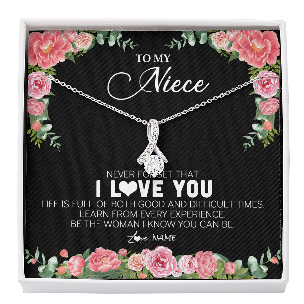 Alluring Beauty Necklace | Personalized To My Niece Necklace from Aunt Uncle Never Forget I Love You Floral Jewelry for Niece Birthday Graduation Christmas Customized Message Card | siriusteestore