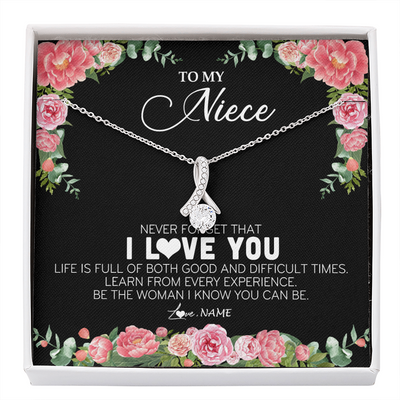 Alluring Beauty Necklace | Personalized To My Niece Necklace from Aunt Uncle Never Forget I Love You Floral Jewelry for Niece Birthday Graduation Christmas Customized Message Card | siriusteestore