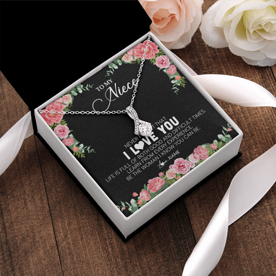 Alluring Beauty Necklace | Personalized To My Niece Necklace from Aunt Uncle Never Forget I Love You Floral Jewelry for Niece Birthday Graduation Christmas Customized Message Card | siriusteestore