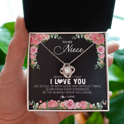 Love Knot Necklace | Personalized To My Niece Necklace from Aunt Uncle Never Forget I Love You Floral Jewelry for Niece Birthday Graduation Christmas Customized Message Card | siriusteestore