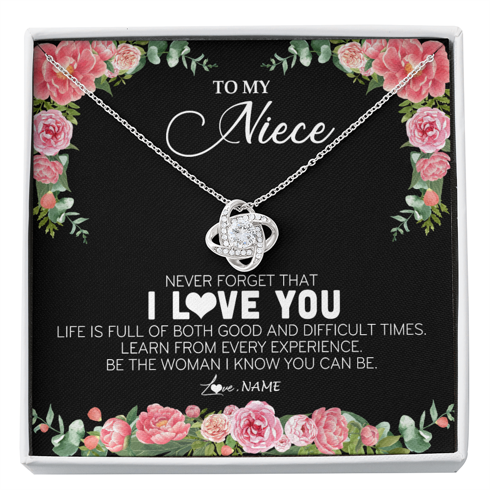 Love Knot Necklace | Personalized To My Niece Necklace from Aunt Uncle Never Forget I Love You Floral Jewelry for Niece Birthday Graduation Christmas Customized Message Card | siriusteestore