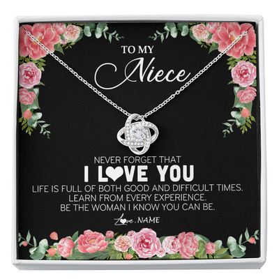 Love Knot Necklace | Personalized To My Niece Necklace from Aunt Uncle Never Forget I Love You Floral Jewelry for Niece Birthday Graduation Christmas Customized Message Card | siriusteestore