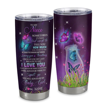 Personalized To My Niece Tumbler From Aunt Auntie Uncle Stainless Steel Butterfly Sometimes Say I Love You Niece Birthday Graduation Christmas Travel Mug | siriusteestore