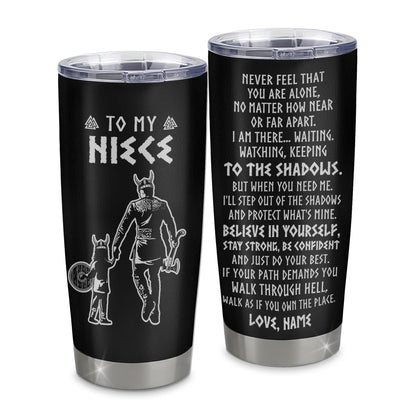 Personalized To My Niece Tumbler Viking Stainless Steel Cup Never Feel You Are Alone Scandinavian Runes Viking Niece Birthday Christmas Pendant Travel Mug | siriusteestore