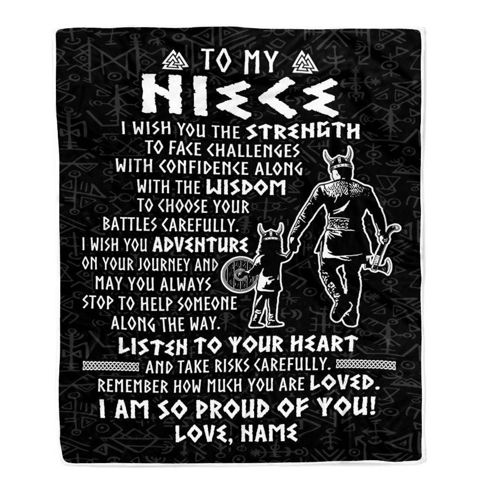 Personalized To My Niece Viking Blanket From Uncle I Am So Proud Of You Runes Viking Niece Birthday Christmas Customized Bed Fleece Blanket | siriusteestore