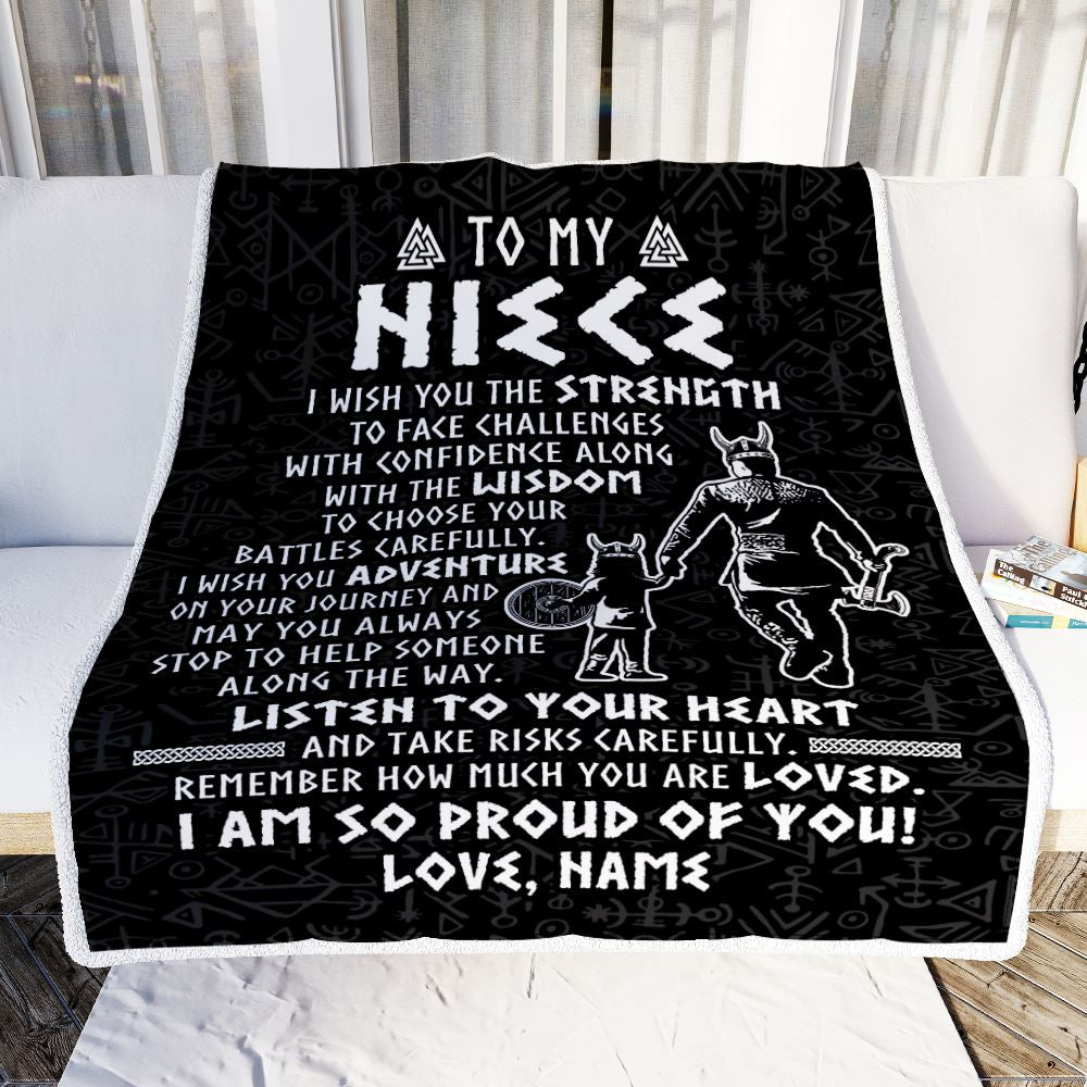 Personalized To My Niece Viking Blanket From Uncle I Am So Proud Of You Runes Viking Niece Birthday Christmas Customized Bed Fleece Blanket | siriusteestore