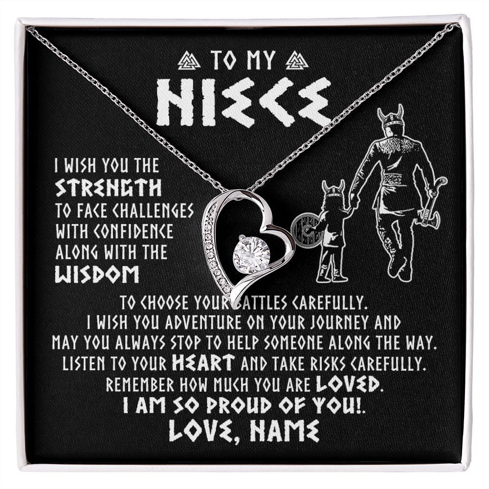 Forever Love Necklace | Personalized To My Niece Viking Necklace From Uncle I Am So Proud Of You Runes Viking Niece Birthday Christmas Customized Gift Box Message Card | siriusteestore