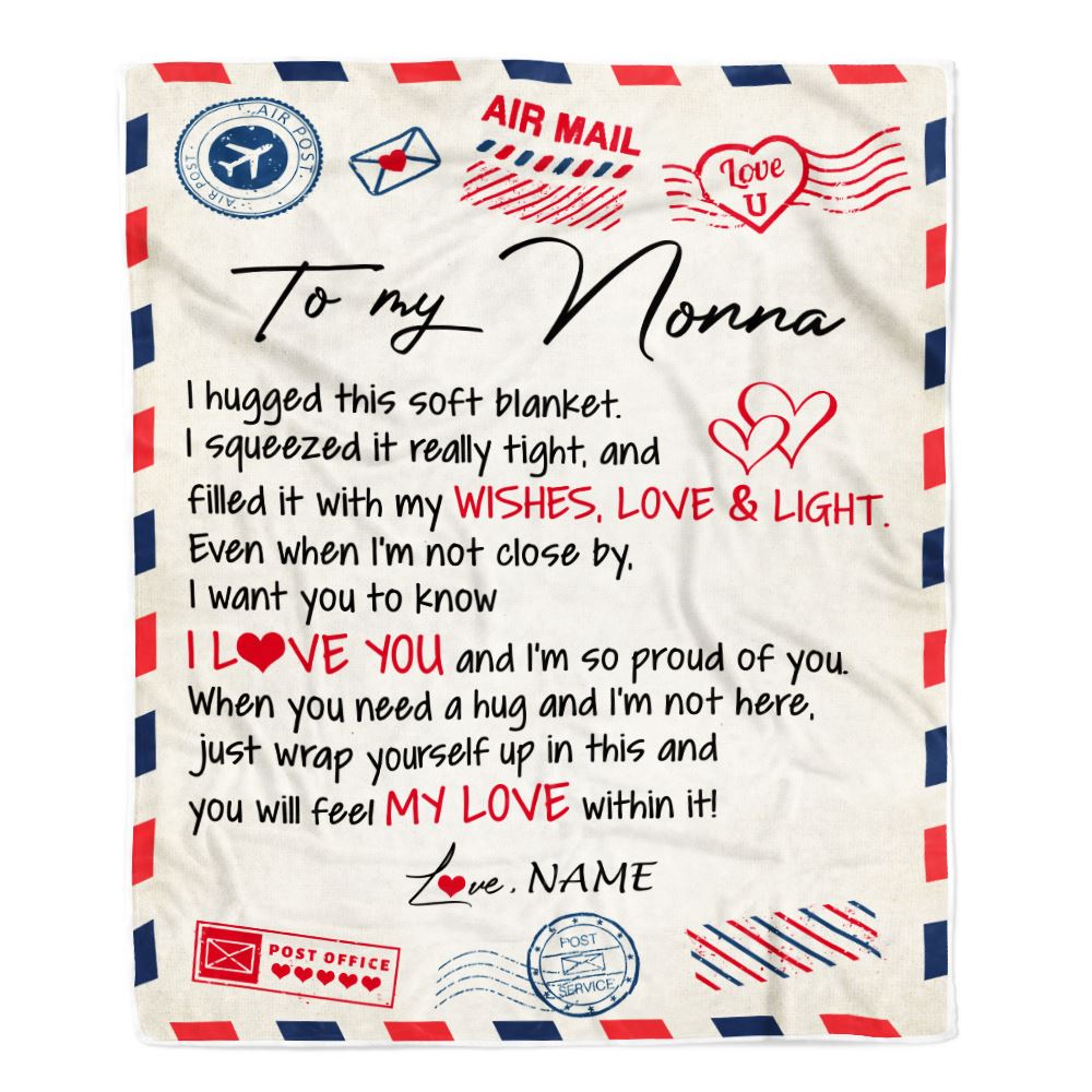 Personalized To My Nonna Blanket From Grandkids Grandson Air Mail Letter I Love You Nonna Birthday Mothers Day Christmas Customized Fleece Throw Blanket | siriusteestore