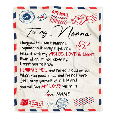 Personalized To My Nonna Blanket From Grandkids Grandson Air Mail Letter I Love You Nonna Birthday Mothers Day Christmas Customized Fleece Throw Blanket | siriusteestore