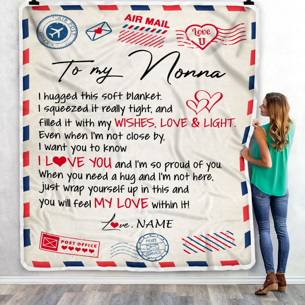 Personalized To My Nonna Blanket From Grandkids Grandson Air Mail Letter I Love You Nonna Birthday Mothers Day Christmas Customized Fleece Throw Blanket | siriusteestore