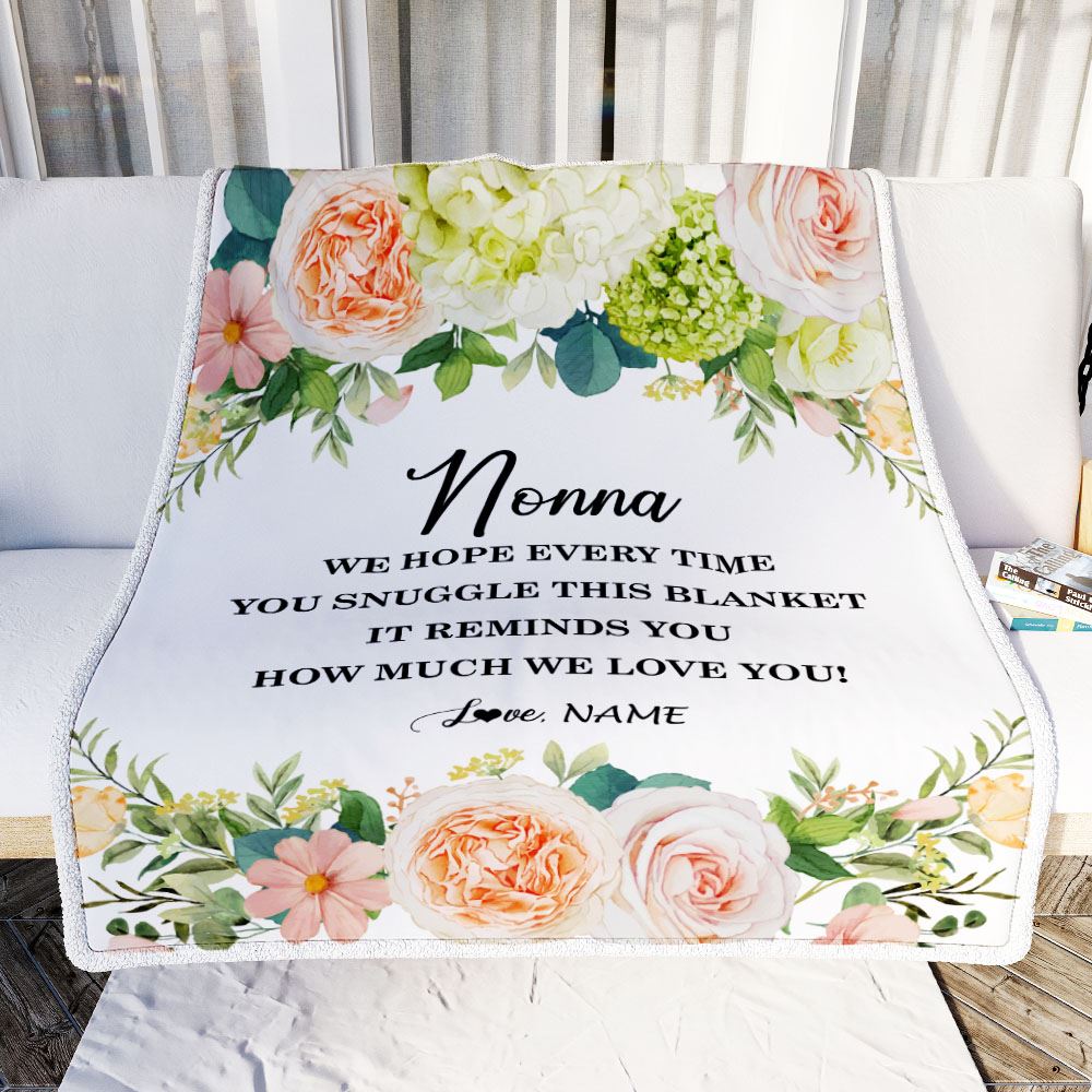 Personalized To My Nonna Blanket From Grandkids How Much We Love You Flower Nonna Birthday Mothers Day Christmas Customized Fleece Throw Blanket | siriusteestore