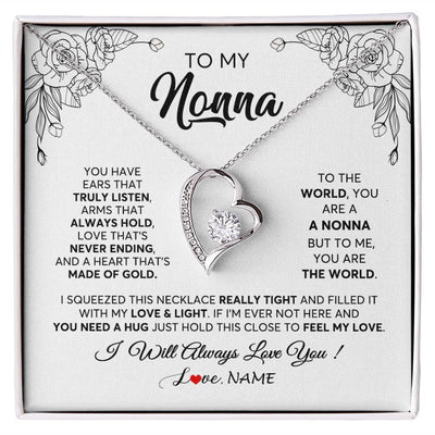 Forever Love Necklace | Personalized To My Nonna Necklace From Grandkids Granddaughter Hold This Close Feel My Love Nonna Birthday Mothers Day Jewelry Customized Gift Box Message Card | siriusteestore