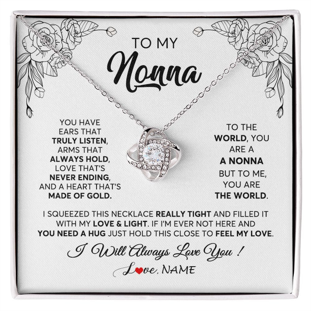 Love Knot Necklace | Personalized To My Nonna Necklace From Grandkids Granddaughter Hold This Close Feel My Love Nonna Birthday Mothers Day Jewelry Customized Gift Box Message Card | siriusteestore