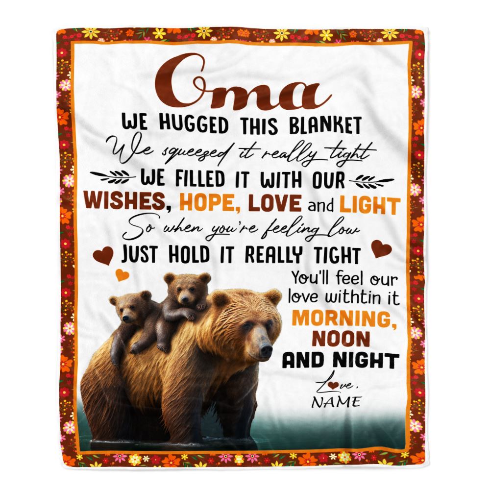 Personalized To My Oma Blanket From Granddaughter Grandson Bear I Love You Oma Birthday Mothers Day Christmas Customized Fleece Throw Blanket | siriusteestore