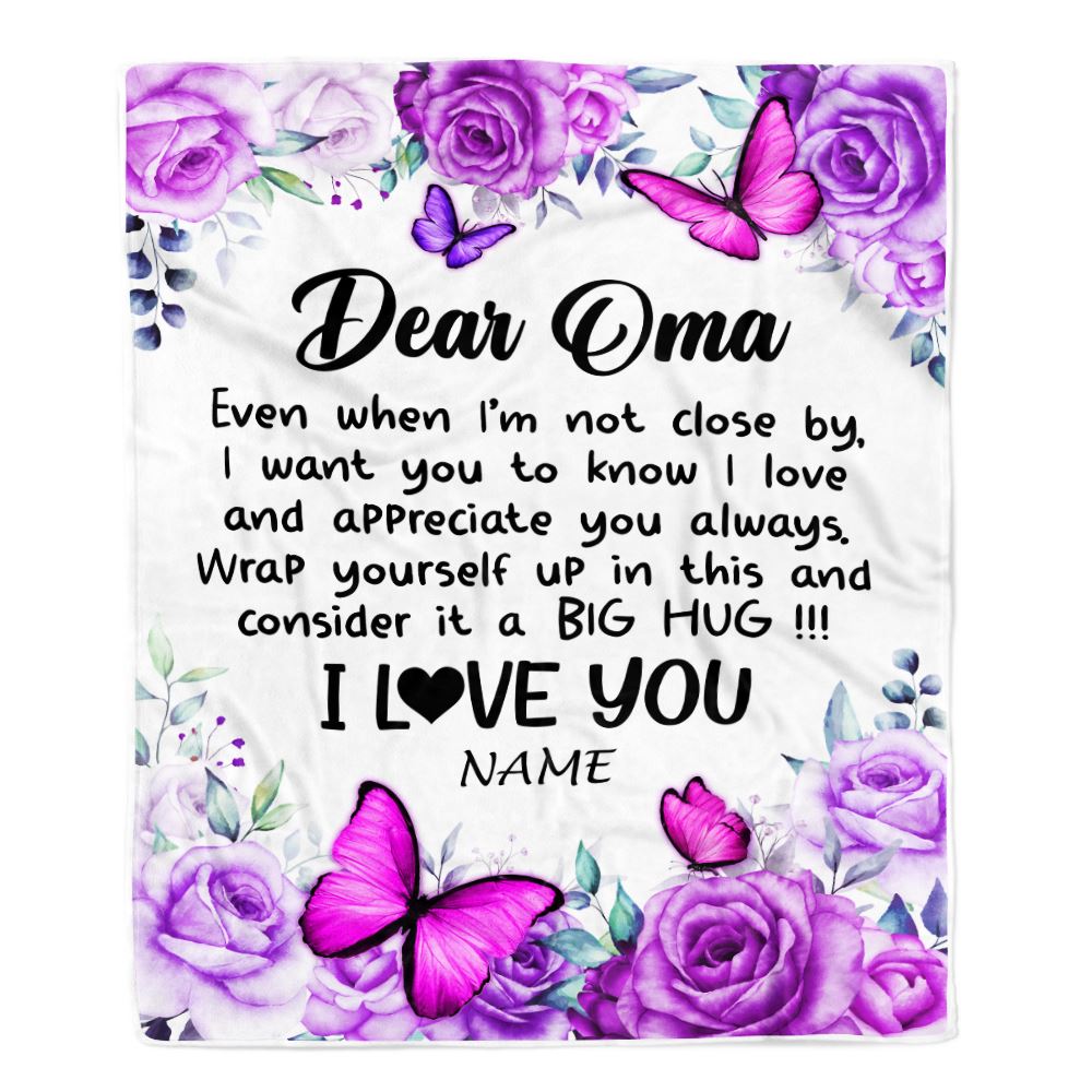 Personalized To My Oma Blanket From Granddaughter Grandson Butterfly Love And Appreciate Oma Birthday Mothers Day Christmas Customized Fleece Throw Blanket | siriusteestore