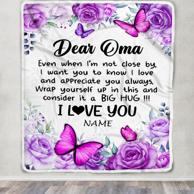 Personalized To My Oma Blanket From Granddaughter Grandson Butterfly Love And Appreciate Oma Birthday Mothers Day Christmas Customized Fleece Throw Blanket | siriusteestore