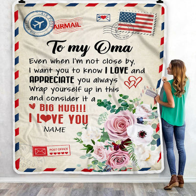 Personalized To My Oma Blanket From Grandkids Floral Air Mail Letter I Love You Oma Birthday Mothers Day Christmas Customized Fleece Throw Blanket | siriusteestore