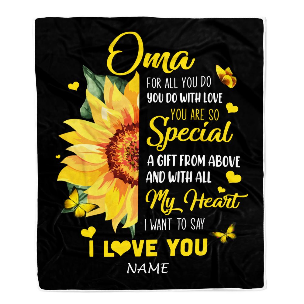 Personalized To My Oma Blanket From Grandkids Granddaughter I Want To Say I Love You Sunfower Oma Birthday Mothers Day Christmas Customized Fleece Throw Blanket | siriusteestore
