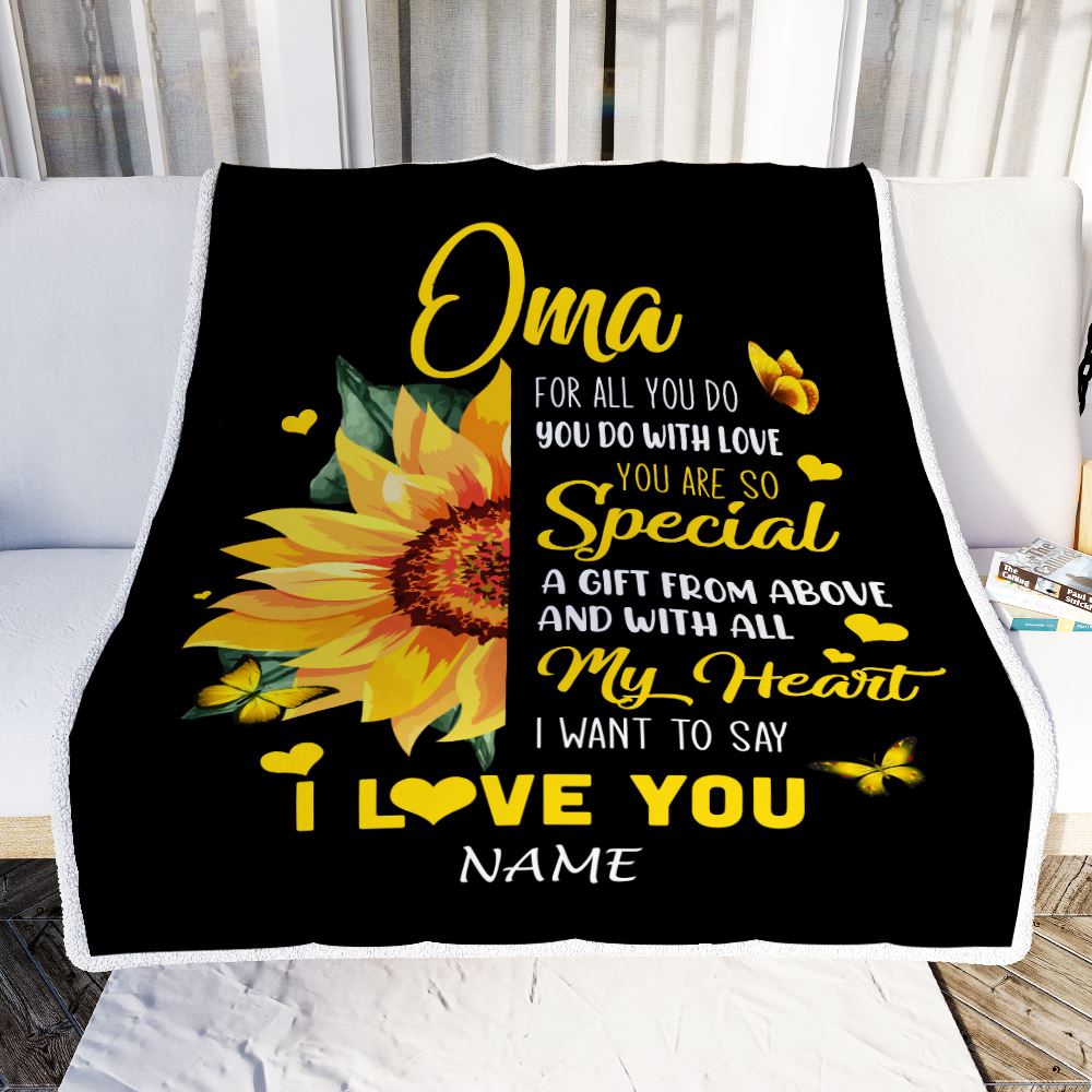 Personalized To My Oma Blanket From Grandkids Granddaughter I Want To Say I Love You Sunfower Oma Birthday Mothers Day Christmas Customized Fleece Throw Blanket | siriusteestore