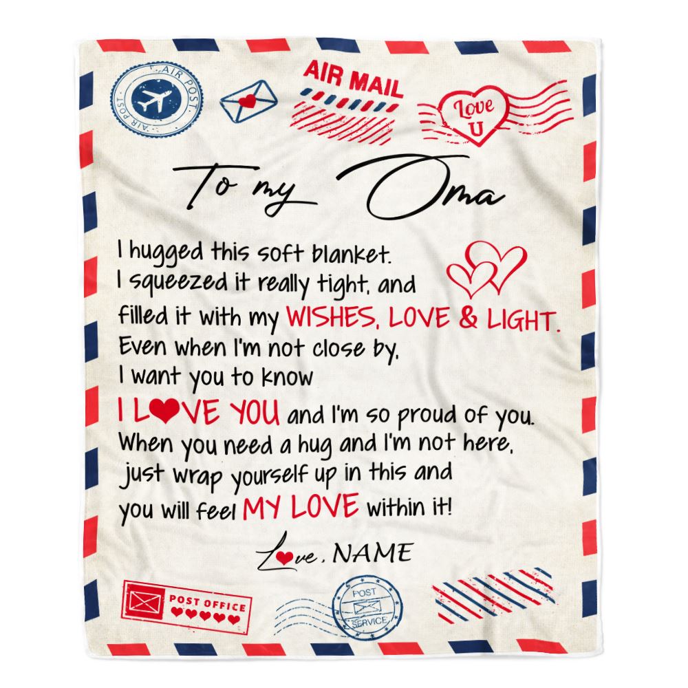 Personalized To My Oma Blanket From Kids Air Mail Letter I Love You Oma Birthday Mothers Day Christmas Customized Fleece Throw Blanket | siriusteestore