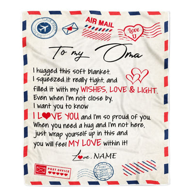 Personalized To My Oma Blanket From Kids Air Mail Letter I Love You Oma Birthday Mothers Day Christmas Customized Fleece Throw Blanket | siriusteestore