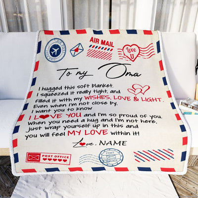 Personalized To My Oma Blanket From Kids Air Mail Letter I Love You Oma Birthday Mothers Day Christmas Customized Fleece Throw Blanket | siriusteestore