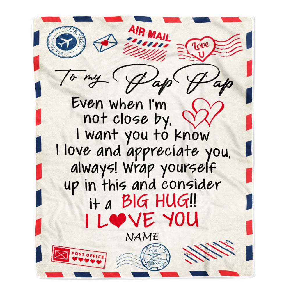 Personalized To My Pap Pap Blanket From Grandkids I Love You Hugs Air Mail Letter Pap Pap Birthday Fathers Day Christmas Customized Fleece Blanket | siriusteestore
