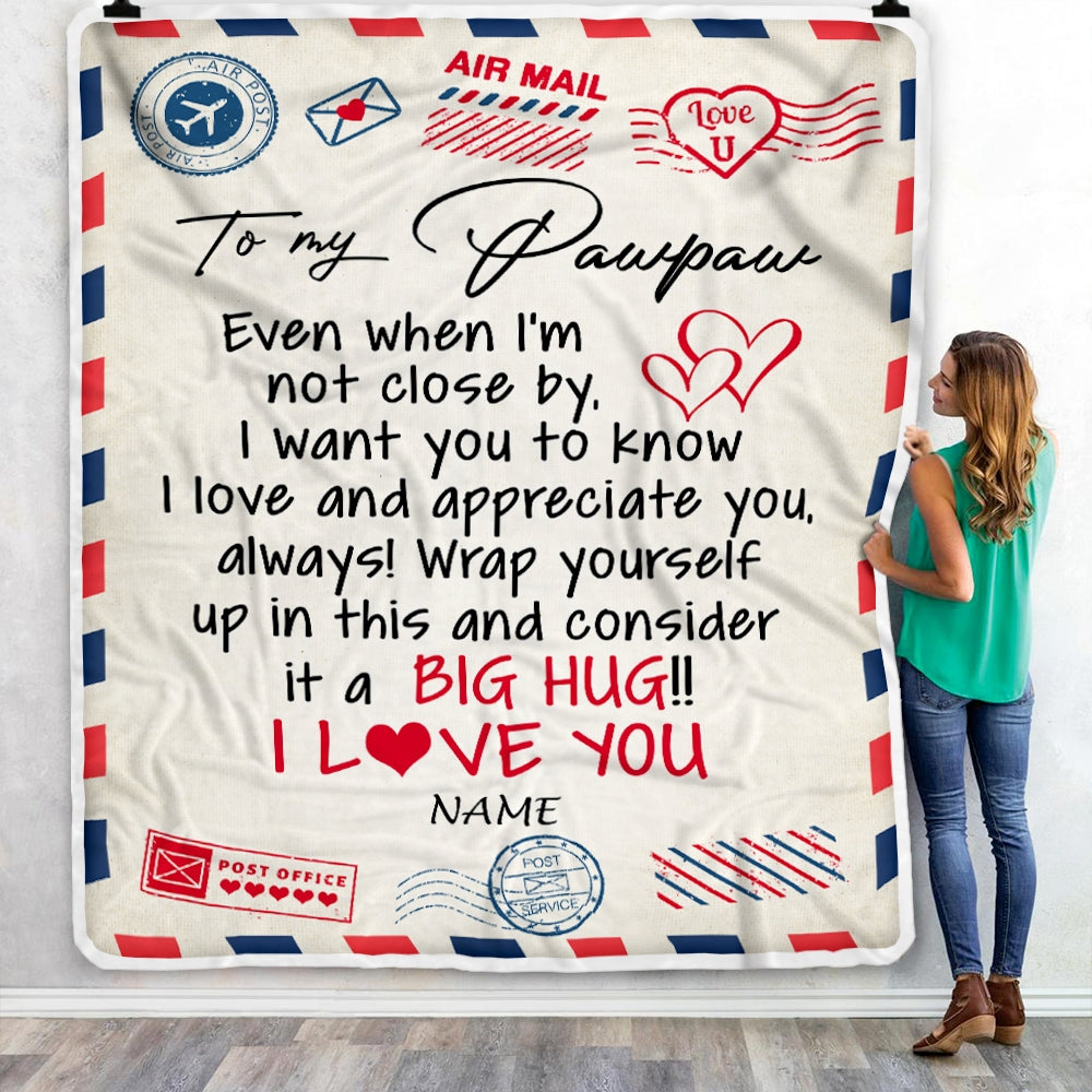 Personalized To My Pawpaw Blanket From Grandkids I Love You Hugs Air Mail Letter Pawpaw Birthday Fathers Day Christmas Customized Fleece Blanket | siriusteestore