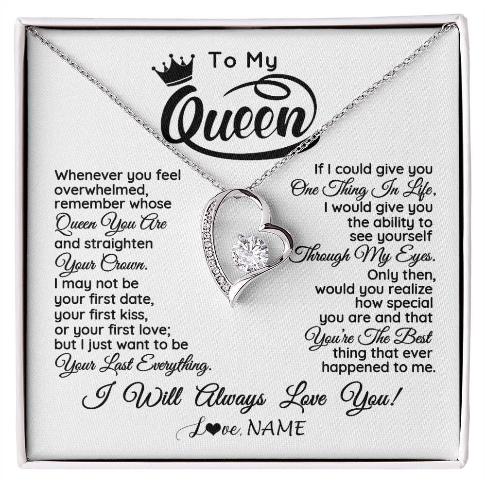 Forever Love Necklace | Personalized To My Queen Necklace From Husband Whenever You Feel Overwhelmed Soulmate Wife Valentines Day Birthday Christmas Customized Gift Box Message Card | siriusteestore
