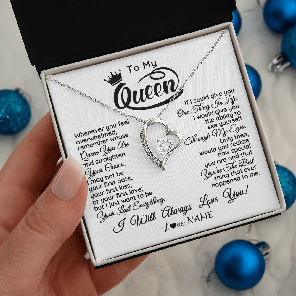 Forever Love Necklace | Personalized To My Queen Necklace From Husband Whenever You Feel Overwhelmed Soulmate Wife Valentines Day Birthday Christmas Customized Gift Box Message Card | siriusteestore