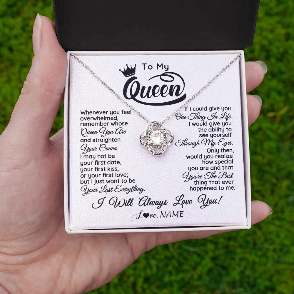 Love Knot Necklace | Personalized To My Queen Necklace From Husband Whenever You Feel Overwhelmed Soulmate Wife Valentines Day Birthday Christmas Customized Gift Box Message Card | siriusteestore