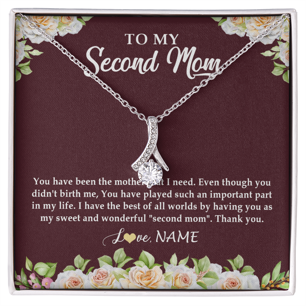 Alluring Beauty Necklace | Personalized To My Second Mom Necklace Sweet Wonderful Mother In Law Stepmother Stepmom Jewelry Birthday Mothers Day Christmas Customized Gift Box Message Card | siriusteestore