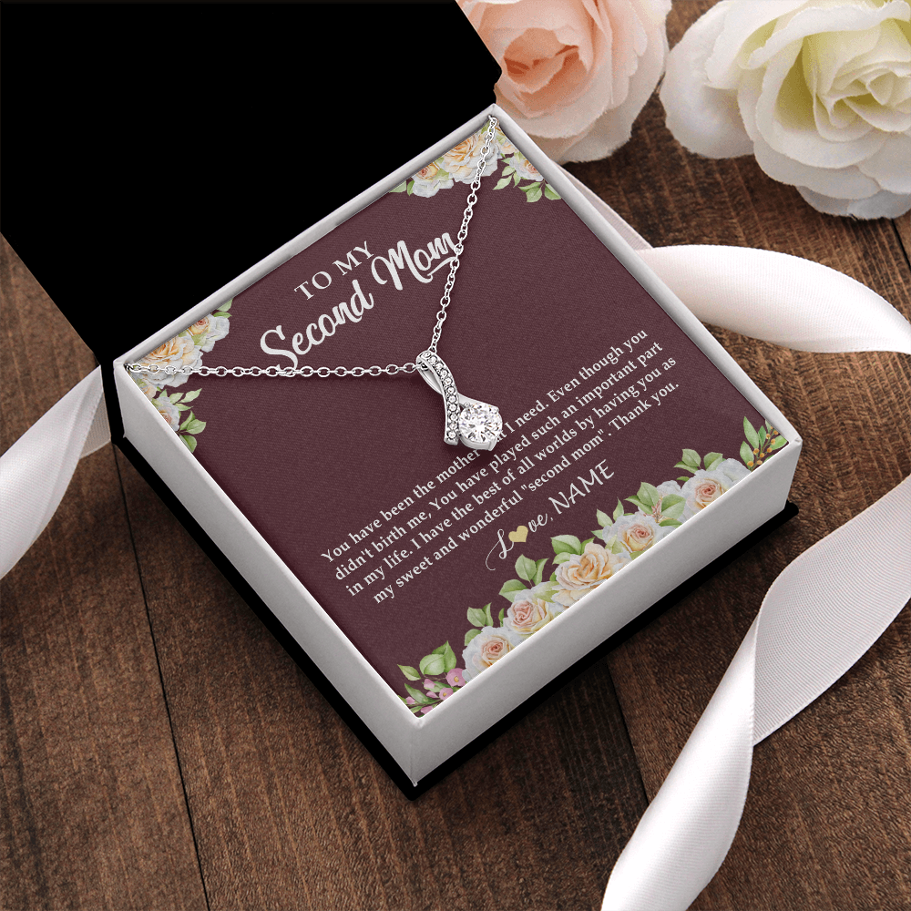 Alluring Beauty Necklace | Personalized To My Second Mom Necklace Sweet Wonderful Mother In Law Stepmother Stepmom Jewelry Birthday Mothers Day Christmas Customized Gift Box Message Card | siriusteestore