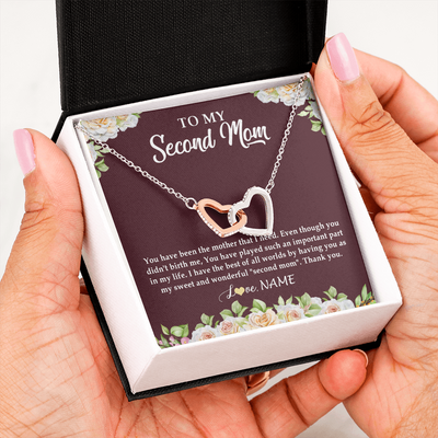 Interlocking Hearts Necklace | Personalized To My Second Mom Necklace Sweet Wonderful Mother In Law Stepmother Stepmom Jewelry Birthday Mothers Day Christmas Customized Gift Box Message Card | siriusteestore