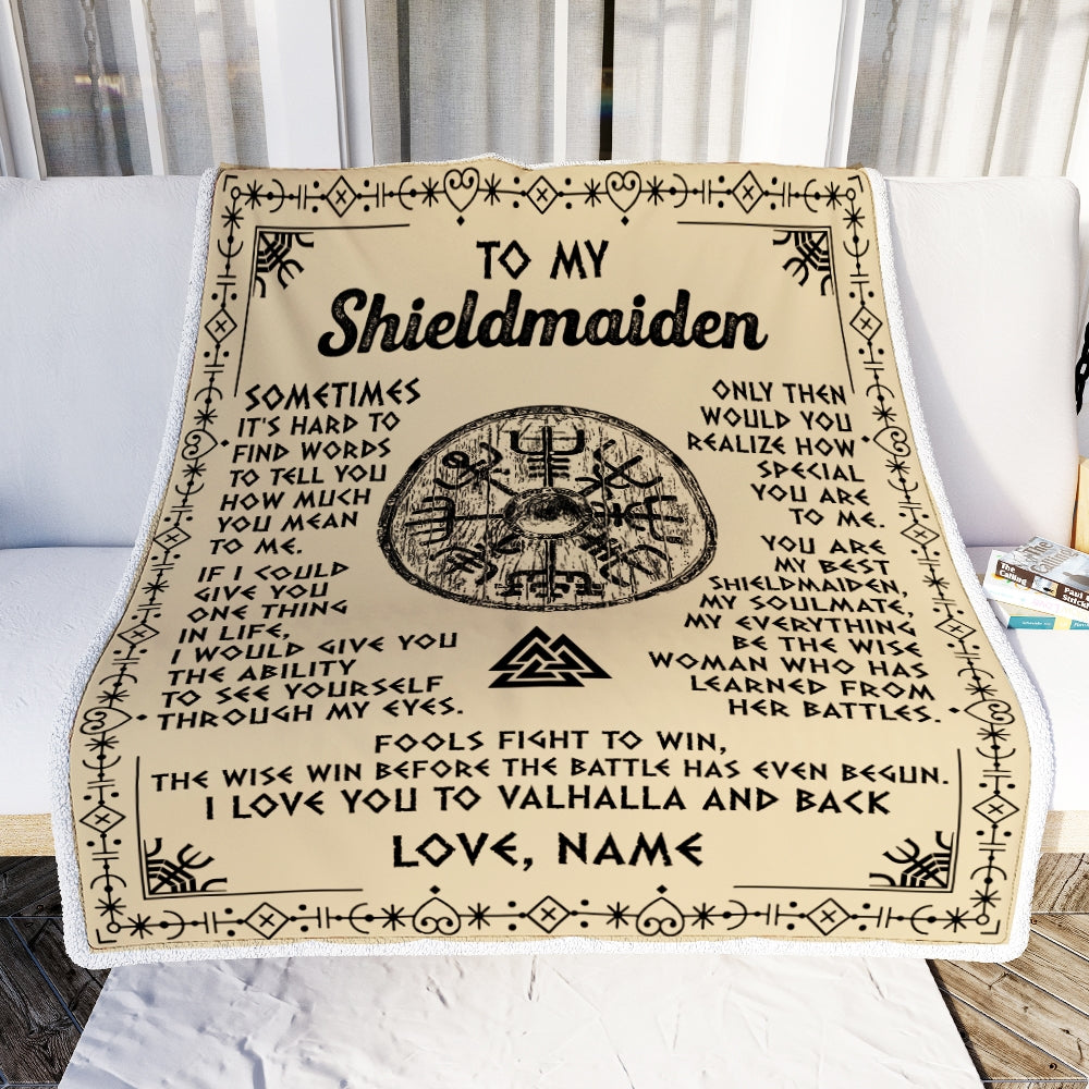 Personalized To My Shieldmaiden Blanket Viking Vintage I Love You To Valhalla Wife Girlfriend Birthday Anniversary Christmas Customized Bed Fleece Blanket | siriusteestore