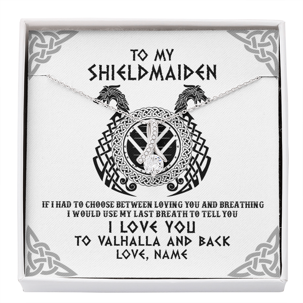 Alluring Beauty Necklace | Personalized To My Shieldmaiden Necklace From Husband I Love You to Valhalla Viking Jewelry Women Birthday Wife Girlfriend Anniversary Customized Message Card | siriusteestore