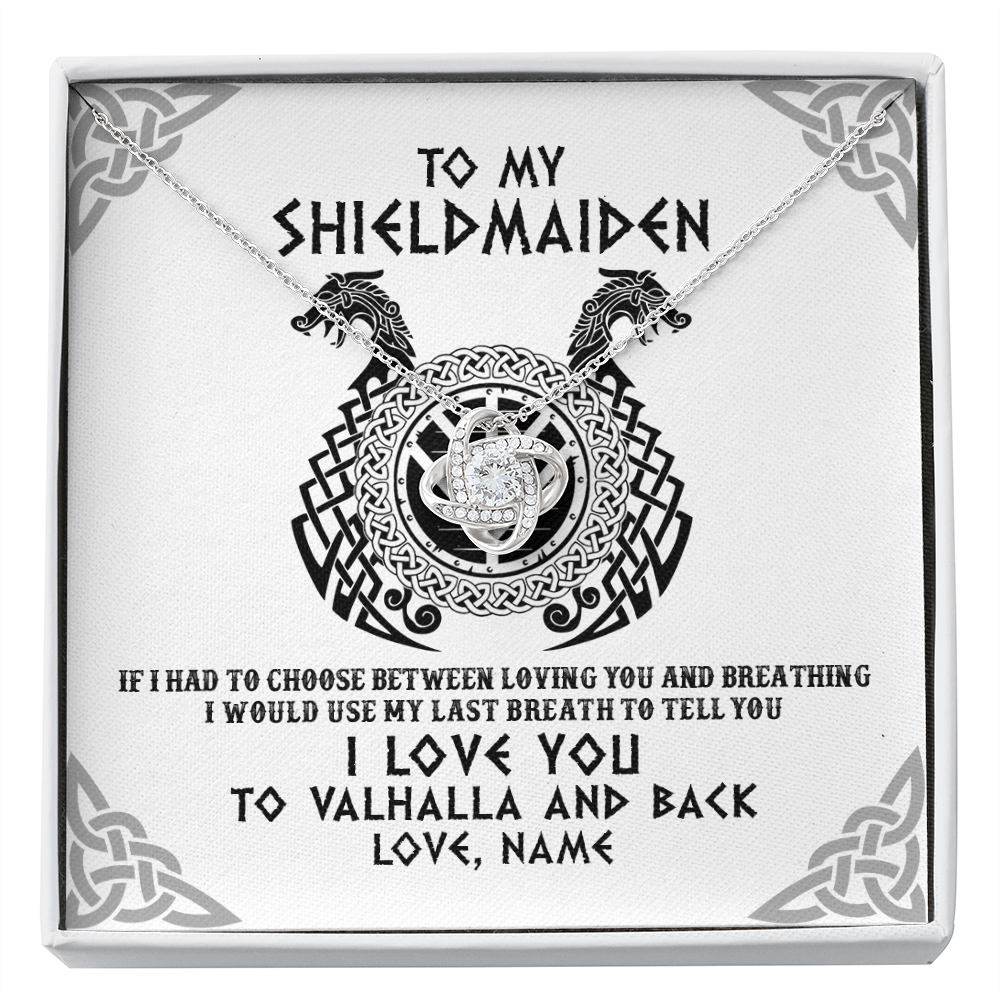 Love Knot Necklace | Personalized To My Shieldmaiden Necklace From Husband I Love You to Valhalla Viking Jewelry Women Birthday Wife Girlfriend Anniversary Customized Message Card | siriusteestore
